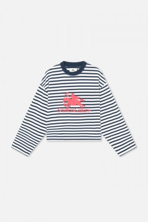 Scuffers Emblem Striped Long Sleeve Navy | US SL050685Z7