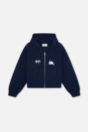 Scuffers Emblem Zipper Knit Sweater Navy | US GQ393699I4