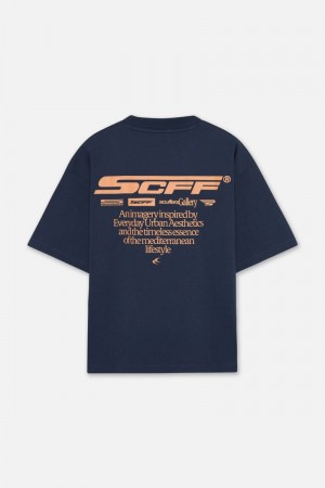 Scuffers Motor Studios T-Shirt Navy Blue | US LO026732I4