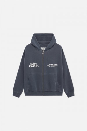 Scuffers Outline Zipped Hoodie Navy | US DO401740X8