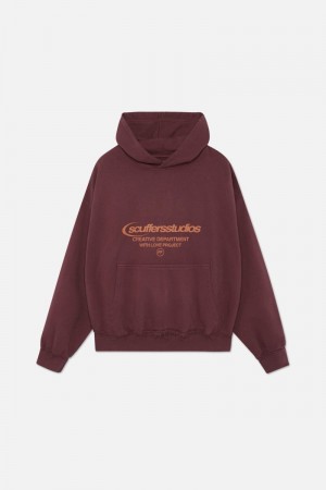 Scuffers Ripped Studios Hoodie Burgundy | US ME523372J6