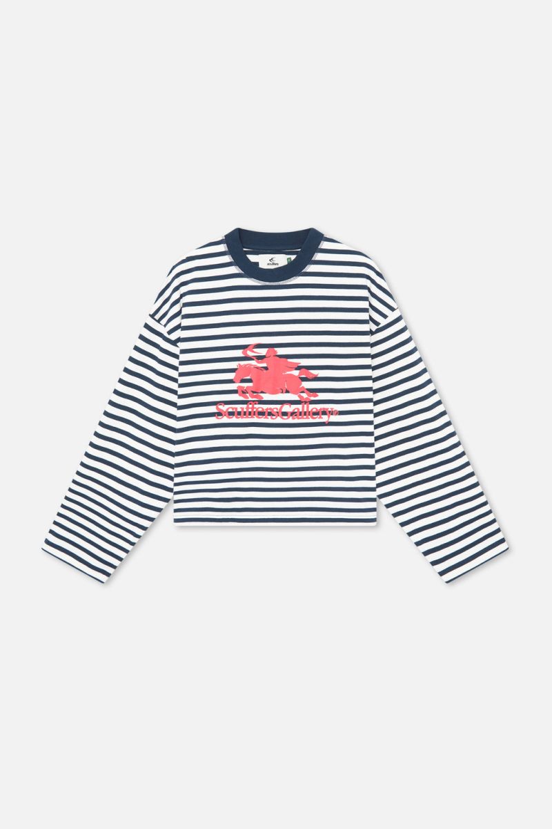 Scuffers Emblem Striped Long Sleeve Navy | US SL050685Z7