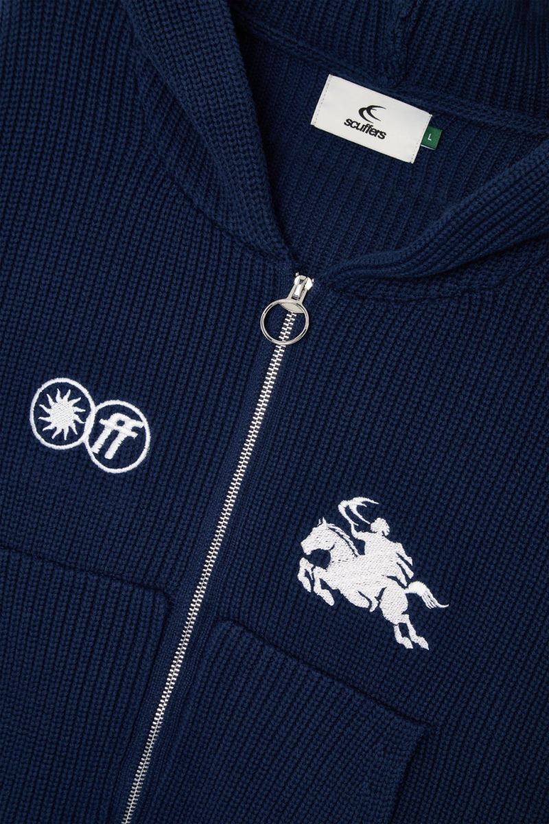 Scuffers Emblem Zipper Knit Sweater Navy | US GQ393699I4