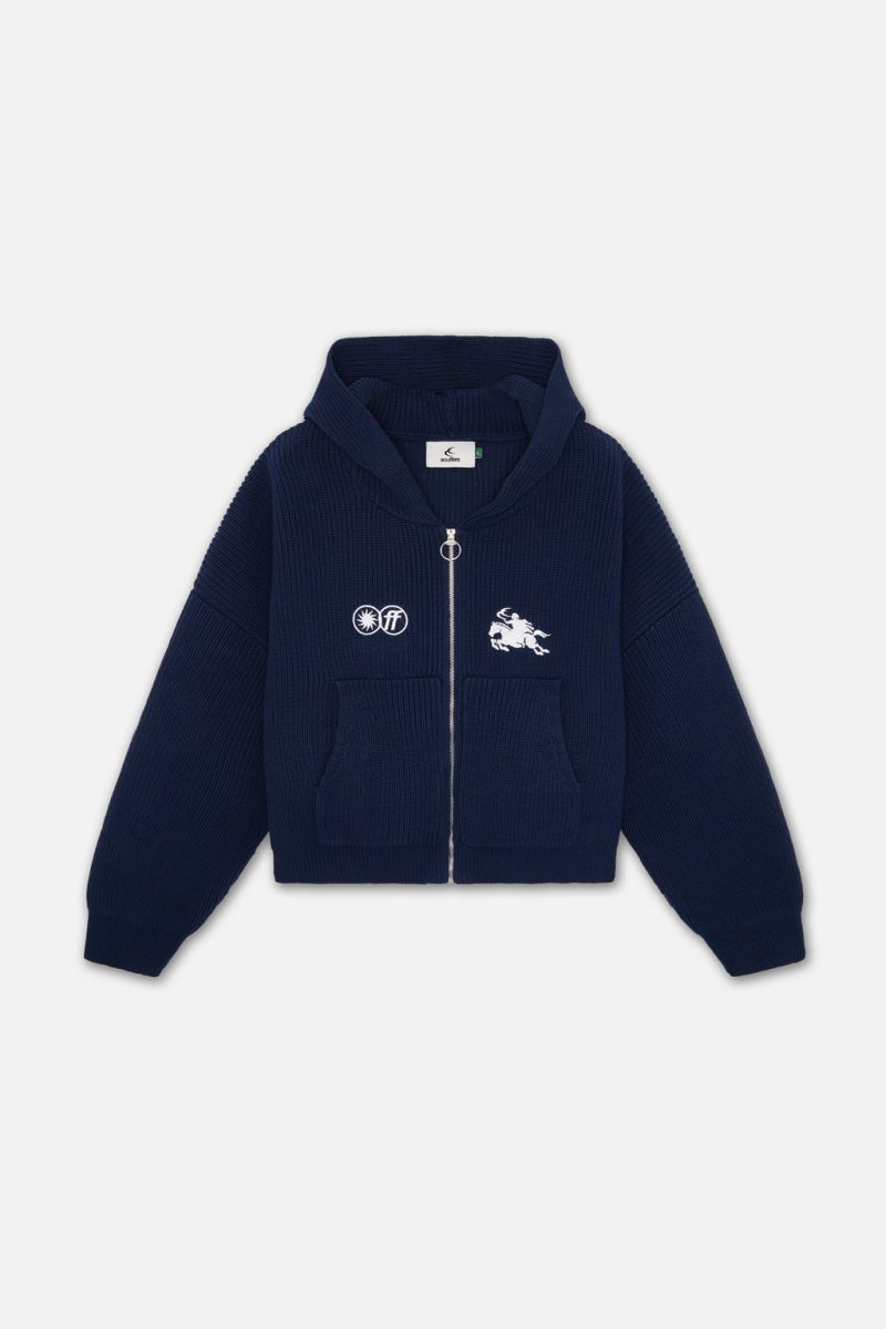 Scuffers Emblem Zipper Knit Sweater Navy | US GQ393699I4