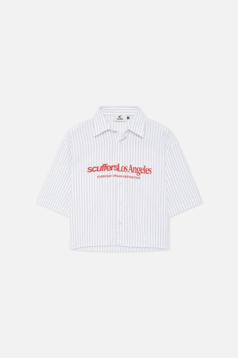 Scuffers Not LA Yet Pinstripe Shirts Ecru | US ZI570867K1