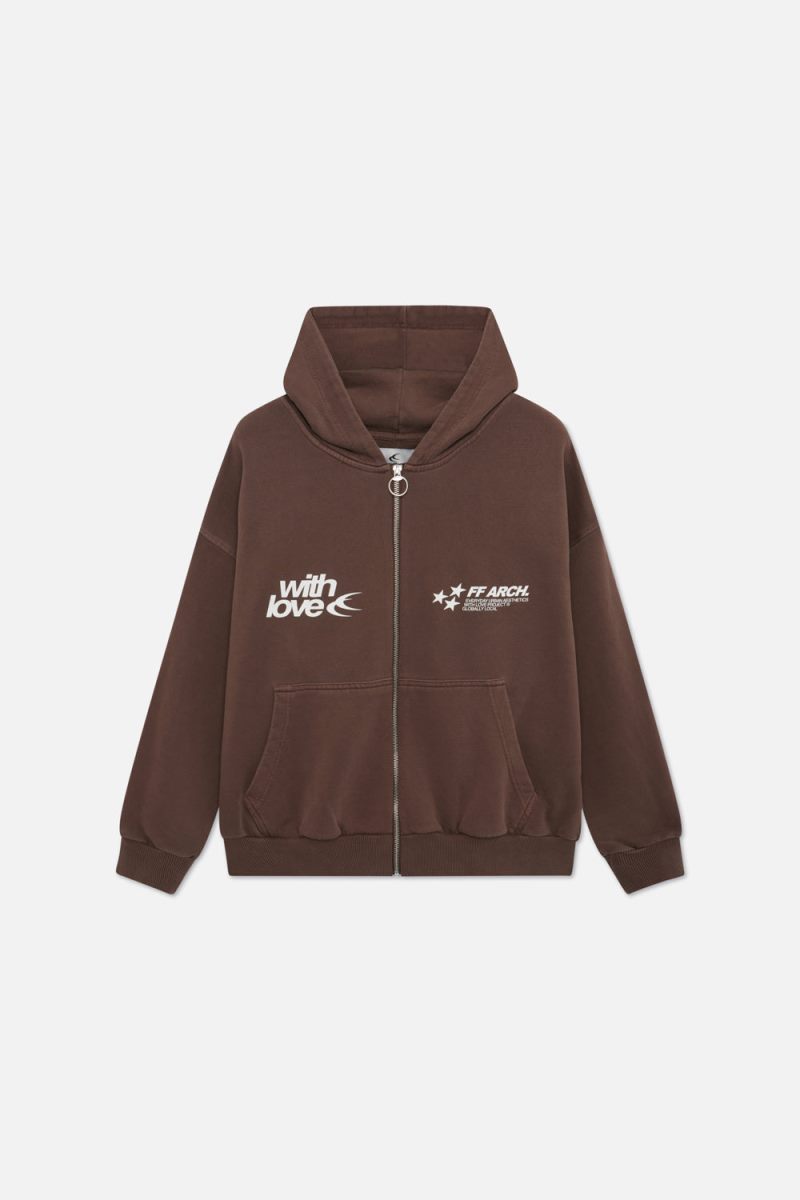 Scuffers Outline Zipped Hoodie Chocolate | US ZO021652V2