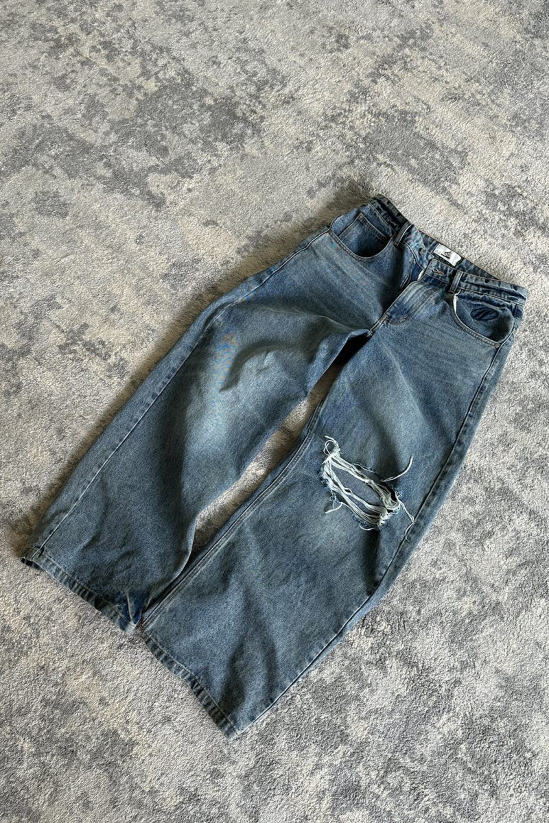 Scuffers Ripped Oversized Washed Jeans Blue | US BY870427W8