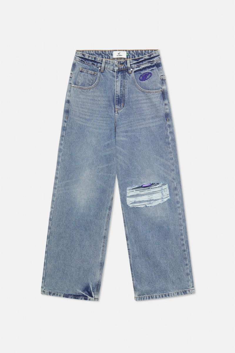 Scuffers Ripped Oversized Washed Jeans Blue | US BY870427W8