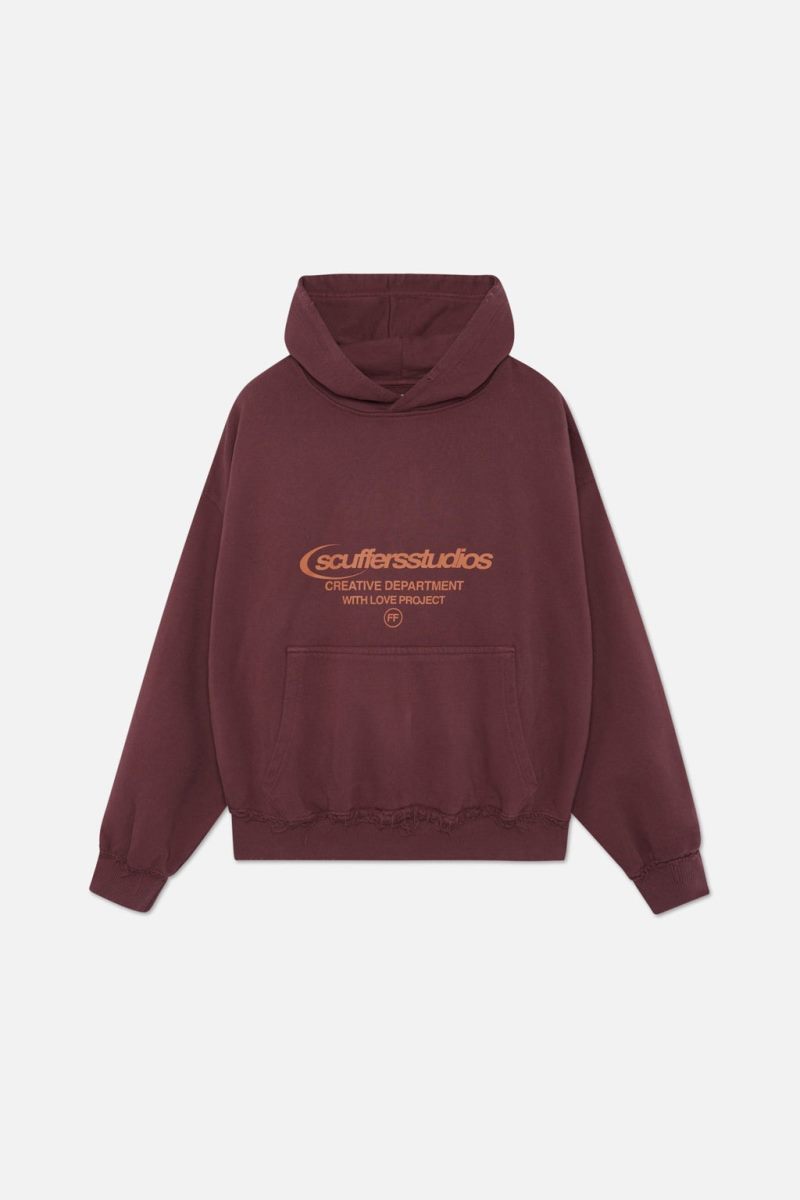 Scuffers Ripped Studios Hoodie Burgundy | US ME523372J6