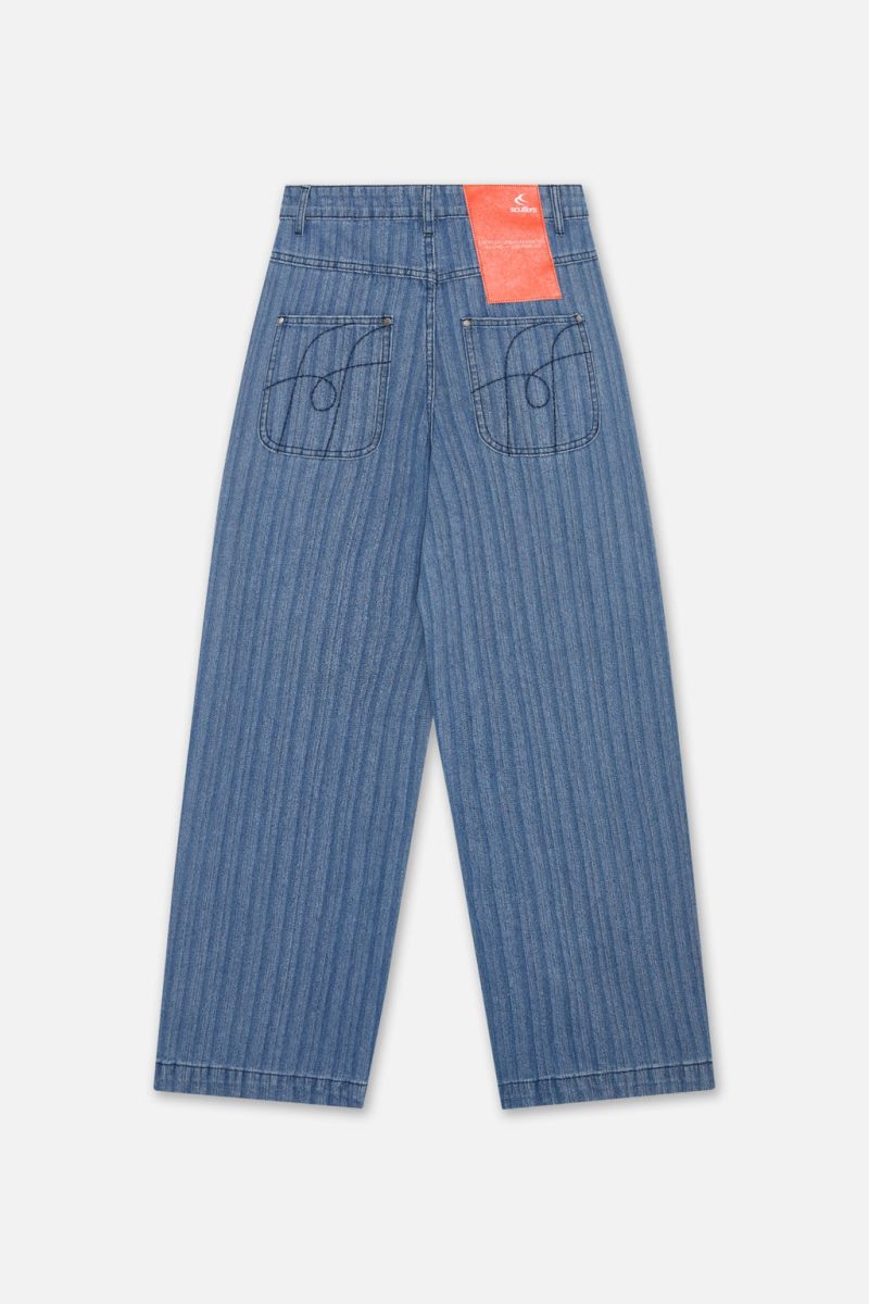 Scuffers Striped Denim Pants Blue | US SC840364D7